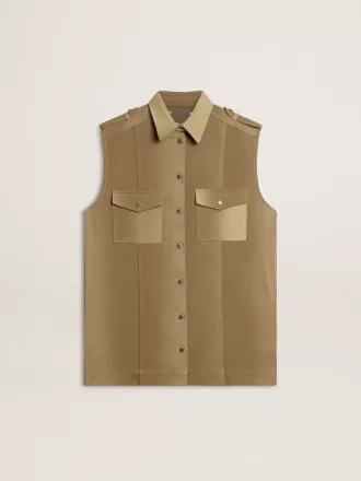 Abito camicia da donna in denim color sabbia con dettagli militari
