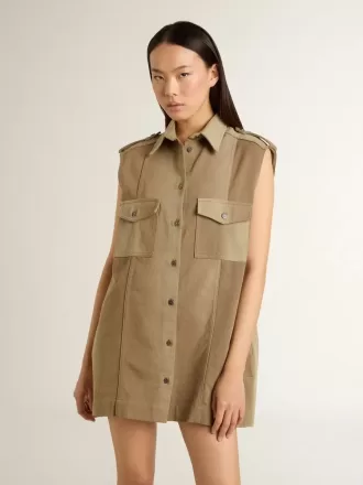 Abito camicia da donna in denim color sabbia con dettagli militari