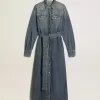 Abito camicia da donna in denim con cintura