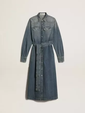 Abito camicia da donna in denim con cintura