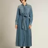 Abito camicia da donna in denim con cintura
