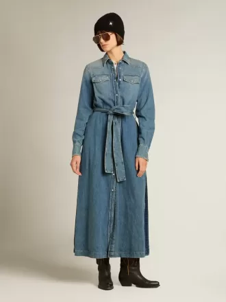 Abito camicia da donna in denim con cintura