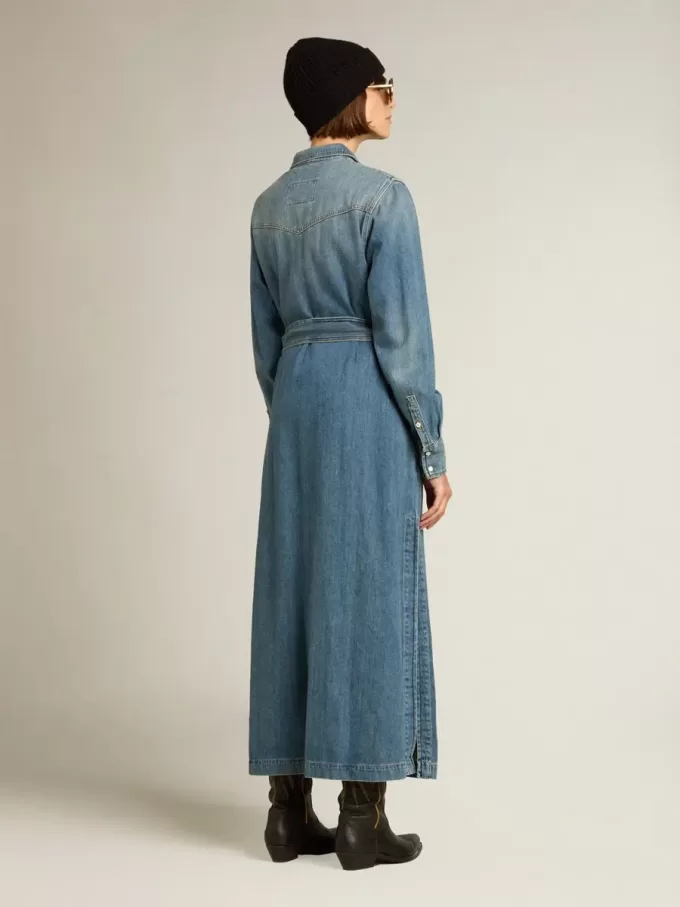 Abito camicia da donna in denim con cintura