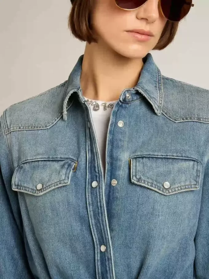Abito camicia da donna in denim con cintura
