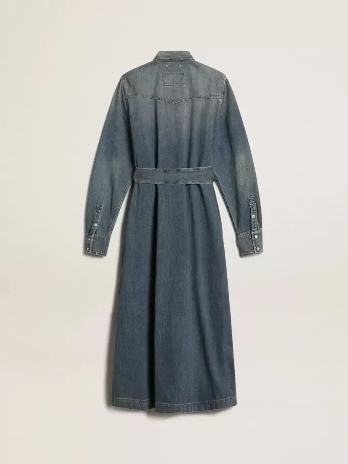 Abito camicia da donna in denim con cintura
