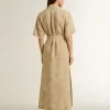 Abito chemisier da donna a maniche corte in jacquard floreale beige