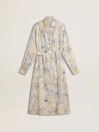 Abito chemisier da donna con stampa floreale multicolore con paillettes