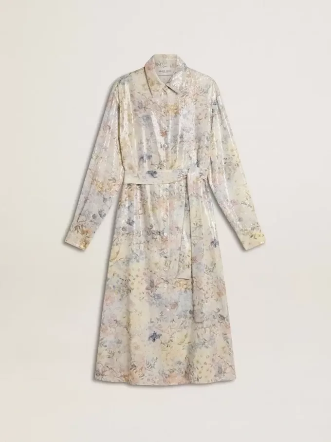 Abito chemisier da donna con stampa floreale multicolore con paillettes