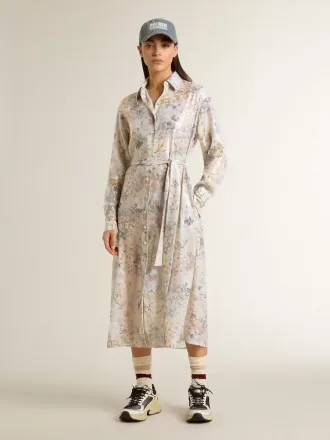 Abito chemisier da donna con stampa floreale multicolore con paillettes