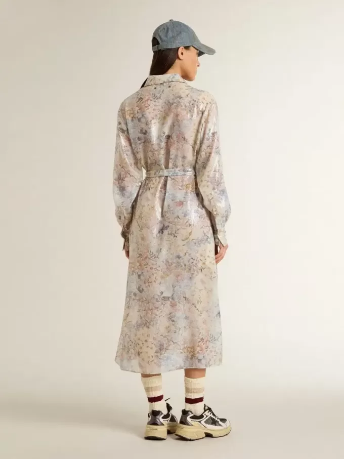 Abito chemisier da donna con stampa floreale multicolore con paillettes