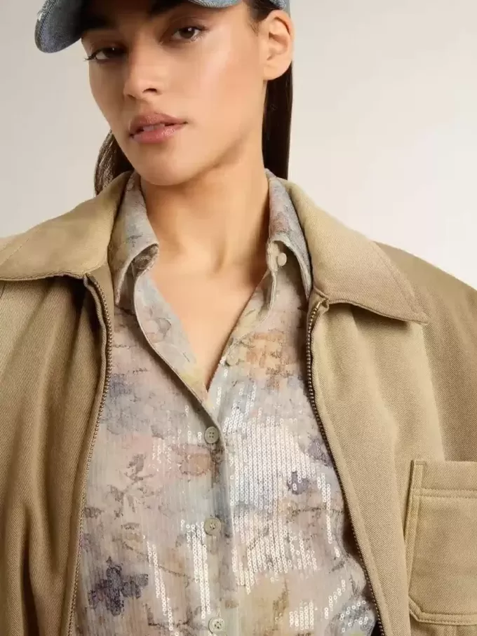 Abito chemisier da donna con stampa floreale multicolore con paillettes