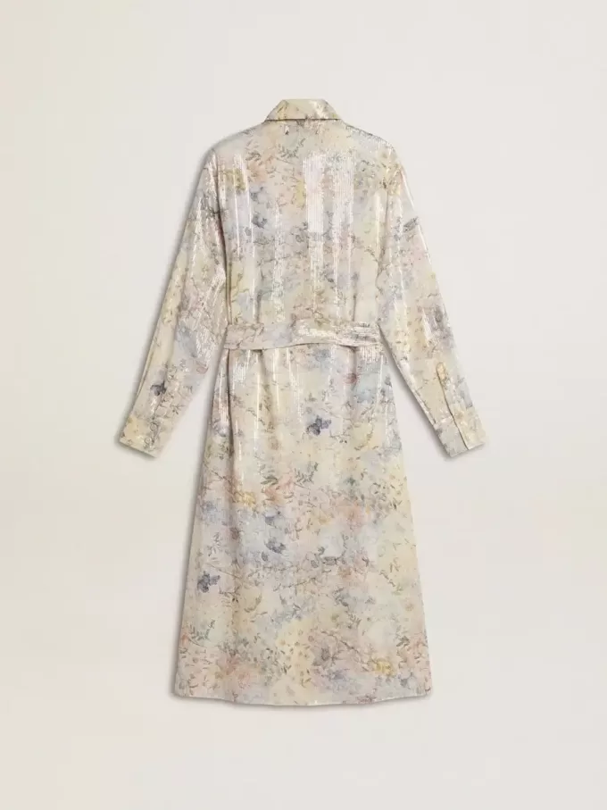 Abito chemisier da donna con stampa floreale multicolore con paillettes