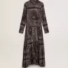 Abito chemisier grigio antracite con stampa paisley