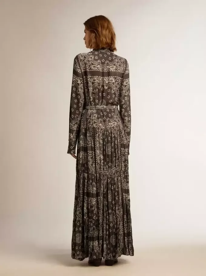 Abito chemisier grigio antracite con stampa paisley