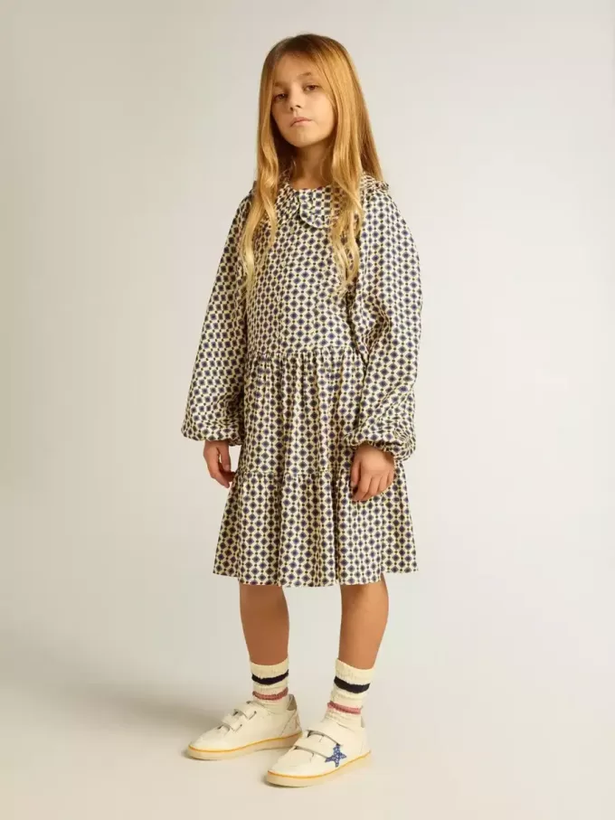 Abito da bambina con stampa geometrica e collo removibile