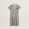 Abito midi da bambina in misto cotone a righe con ricami