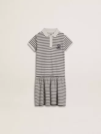 Abito midi da bambina in misto cotone a righe con ricami
