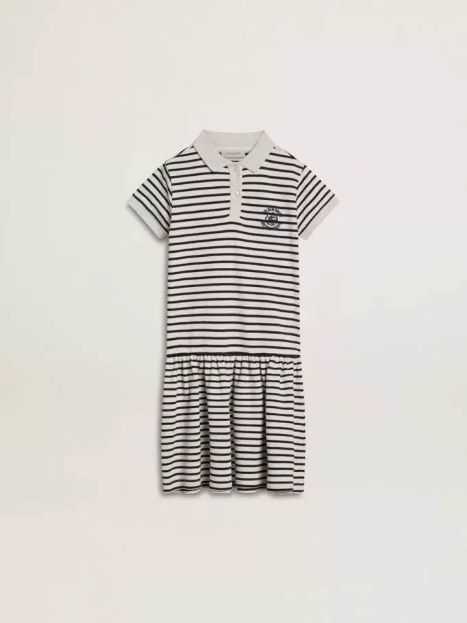 Abito midi da bambina in misto cotone a righe con ricami