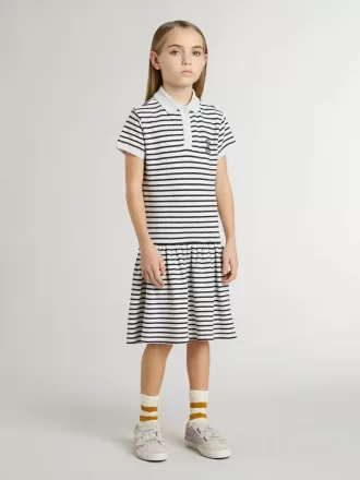 Abito midi da bambina in misto cotone a righe con ricami