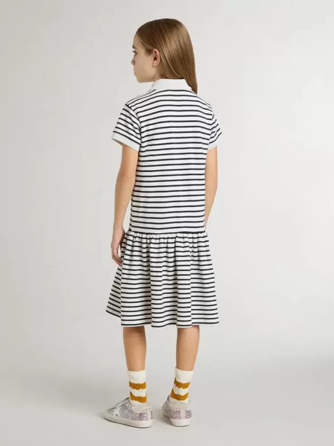 Abito midi da bambina in misto cotone a righe con ricami