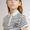 Abito midi da bambina in misto cotone a righe con ricami