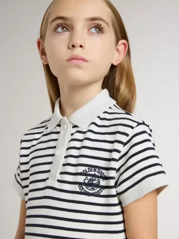 Abito midi da bambina in misto cotone a righe con ricami