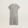 Abito midi da bambina in misto cotone a righe con ricami