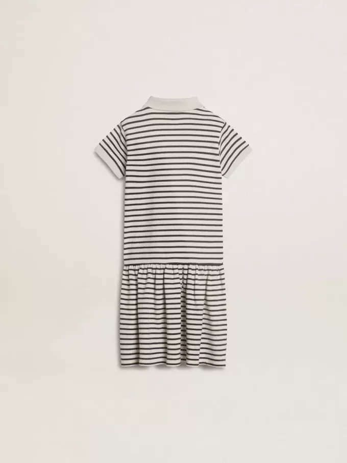 Abito midi da bambina in misto cotone a righe con ricami