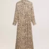 Abito midi da donna in misto seta con stampa floreale