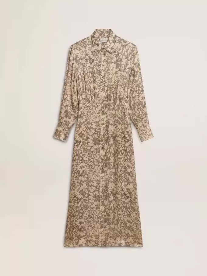 Abito midi da donna in misto seta con stampa floreale