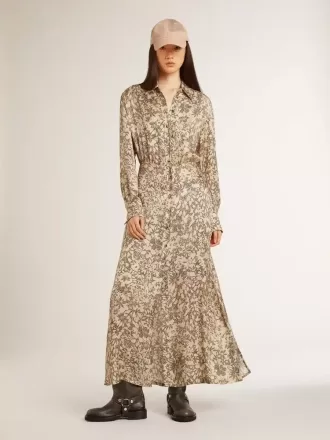 Abito midi da donna in misto seta con stampa floreale