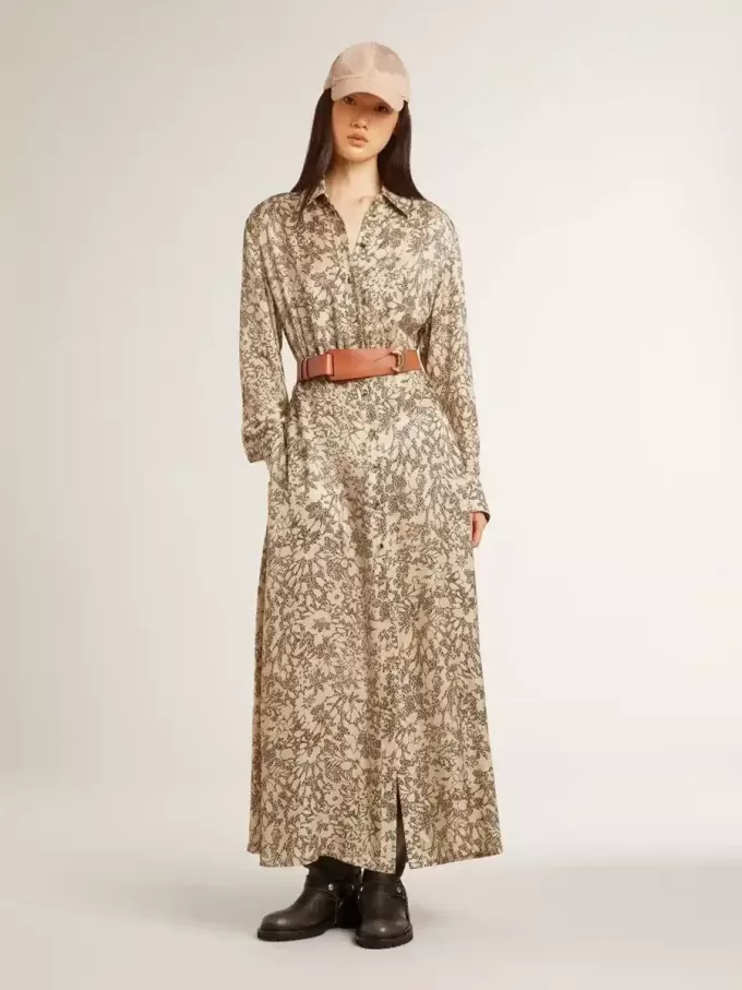 Abito midi da donna in misto seta con stampa floreale