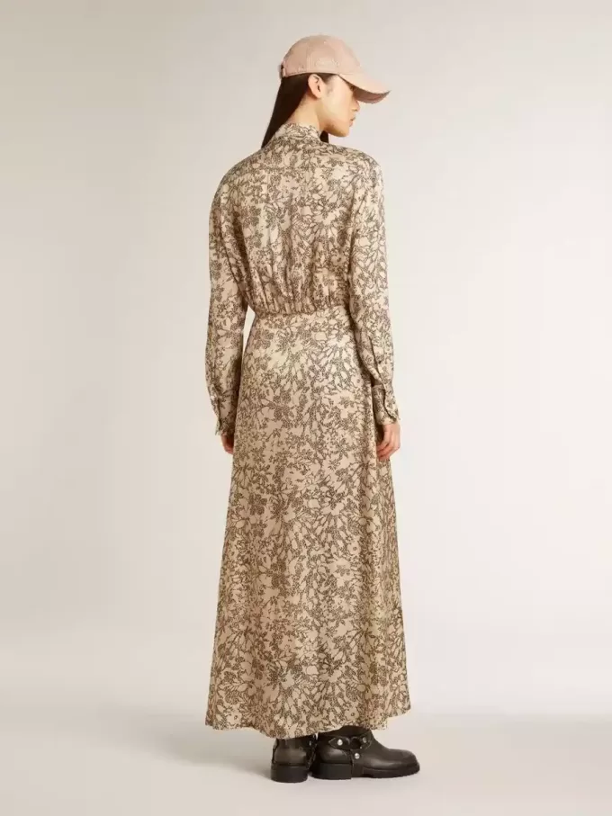 Abito midi da donna in misto seta con stampa floreale