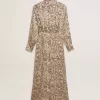 Abito midi da donna in misto seta con stampa floreale
