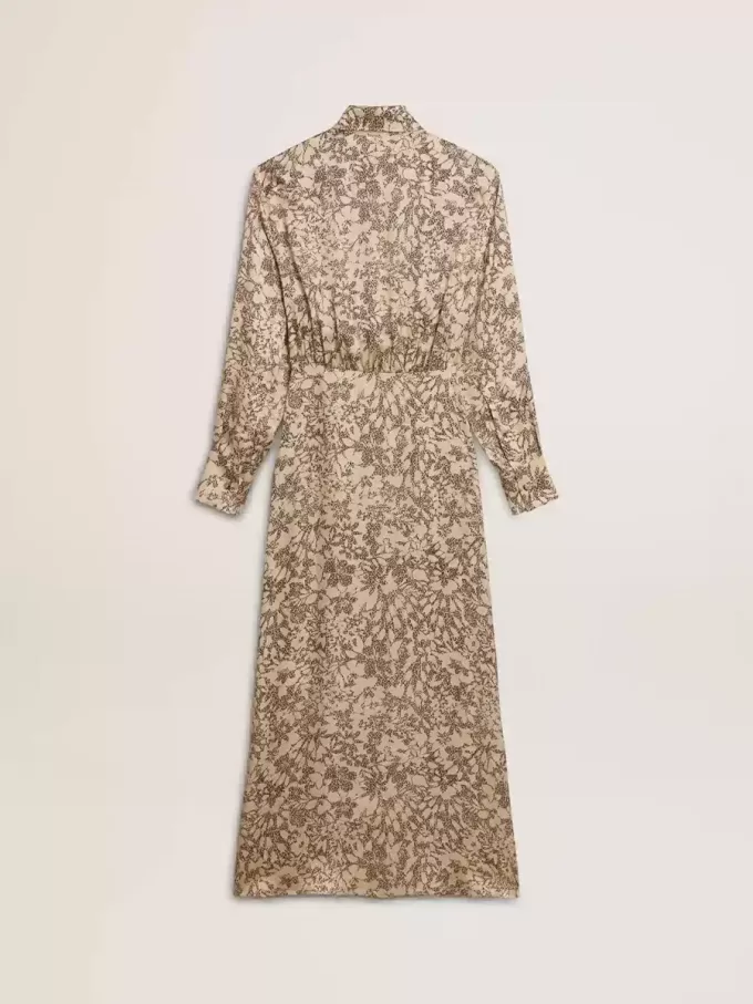 Abito midi da donna in misto seta con stampa floreale