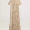 Abito midi da donna in pizzo trasparente color crema