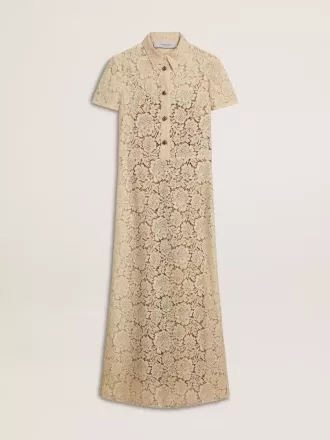 Abito midi da donna in pizzo trasparente color crema