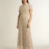 Abito midi da donna in pizzo trasparente color crema