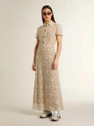 Abito midi da donna in pizzo trasparente color crema