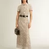 Abito midi da donna in pizzo trasparente color crema