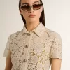 Abito midi da donna in pizzo trasparente color crema