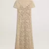 Abito midi da donna in pizzo trasparente color crema