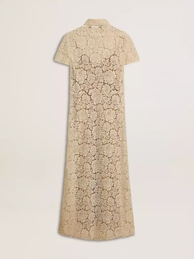 Abito midi da donna in pizzo trasparente color crema