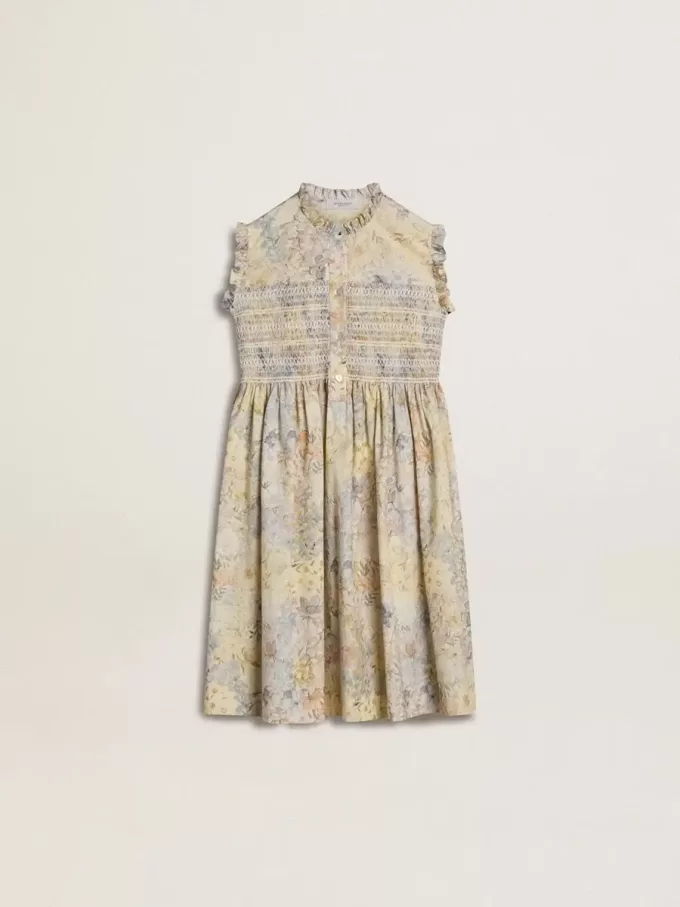 Abito midi in cotone da bambina con stampa floreale multicolore