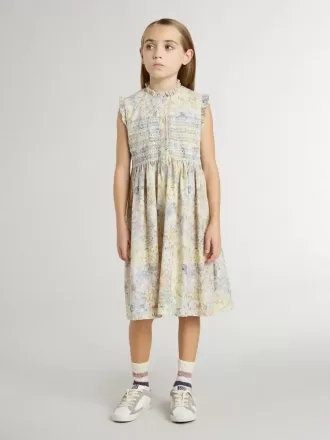 Abito midi in cotone da bambina con stampa floreale multicolore