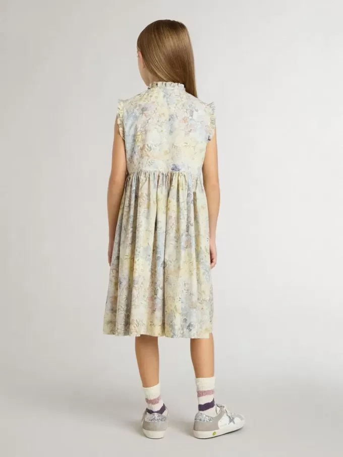 Abito midi in cotone da bambina con stampa floreale multicolore