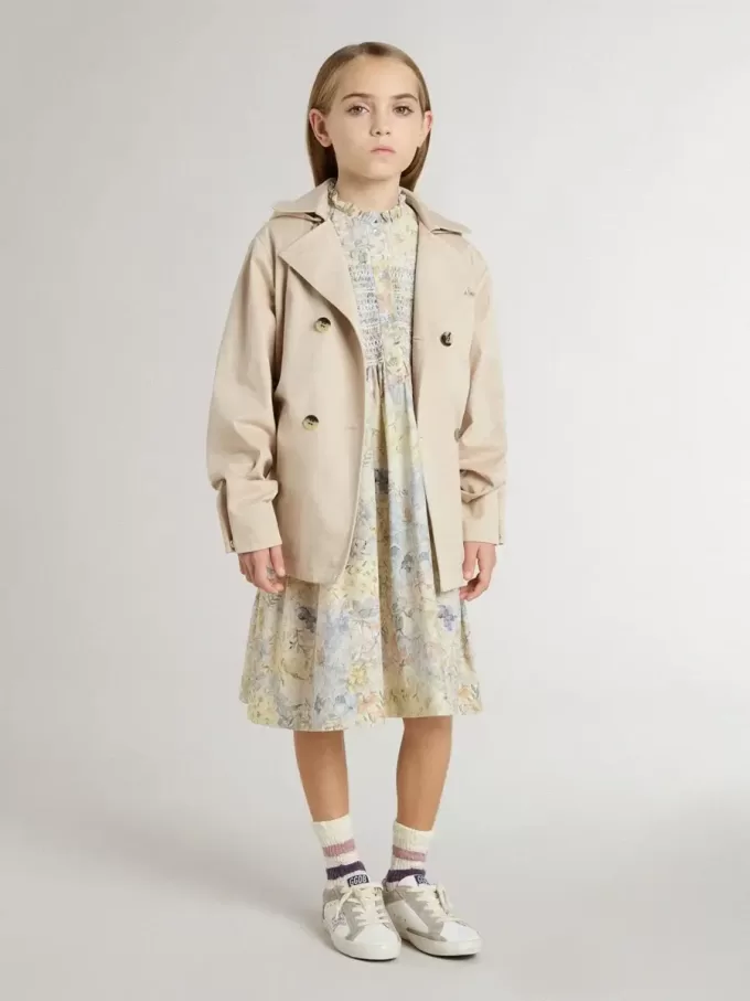 Abito midi in cotone da bambina con stampa floreale multicolore