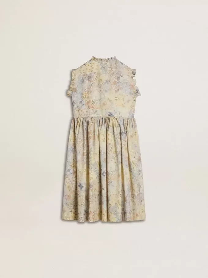 Abito midi in cotone da bambina con stampa floreale multicolore