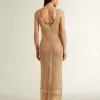 Abito midi senza maniche da donna in maglia beige con frange