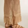 Abito midi senza maniche da donna in maglia beige con frange